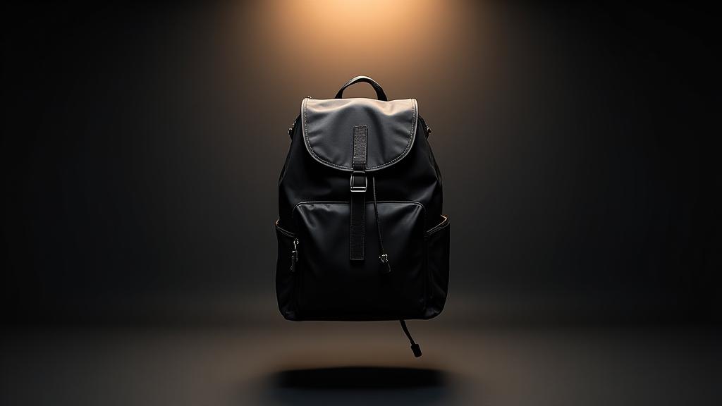 Close-up of a high-end designer backpack with metallic accents